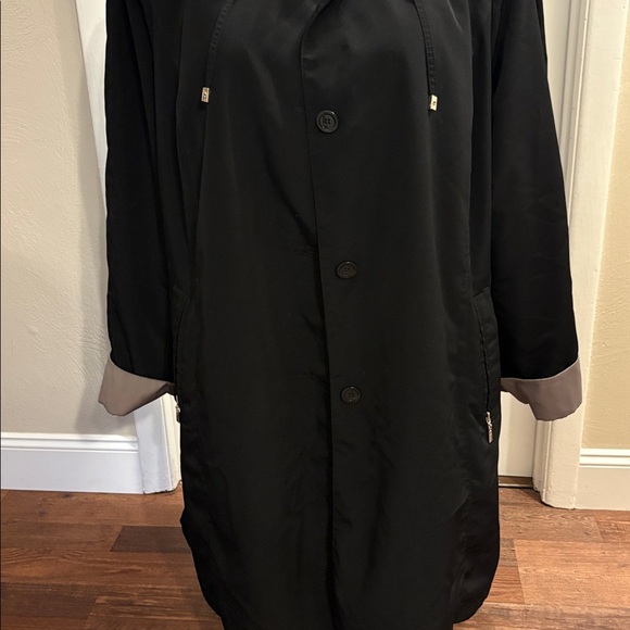 Black Hooded Coat with Brown Accents - Picture 3 of 8